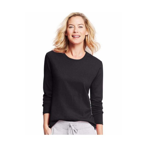 Hanes Women's Long-Sleeve Crewneck T-Shirt-O9133-Ebony - Picture 1 of 1
